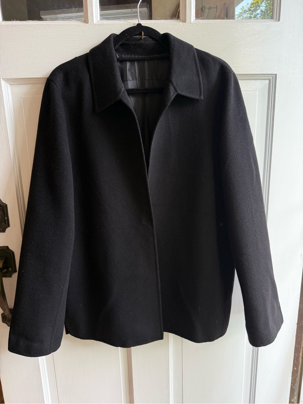 Classic Minimalist Black Women's Open Wool Coat